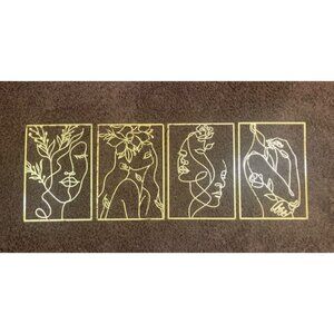 New 4 Pack Gold Wall Art Decor, 13 x 9''Female Flower Face Lover Minimalist